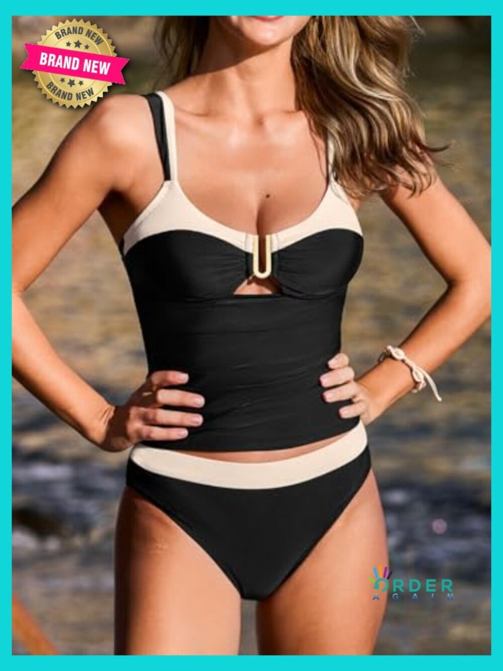 Cutout Tankini Set Scoop Neck U Wire Tummy Control Back Hook Adjustable Straps - Picture 6 of 6